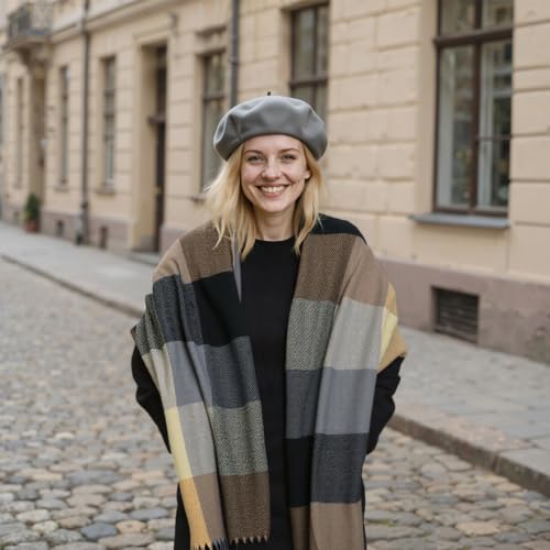 Loritta Womens Scarf Fashion Long Plaid Shawls Wraps Big Grid Winter Warm Lattice Large Scarves Gifts - color: U-brown Red Lattice