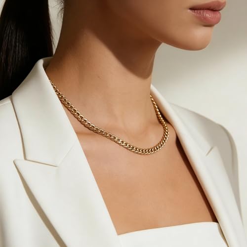 NECOCY 14K Gold Plated Layered Necklace for Women, Dainty Chain Necklace Stackable Trendy Cuban Link Rope Snake Chain Choker Simple Chunky Herringbone Necklace Stack Jewelry Set Gift for Women - style: Cuban Chain