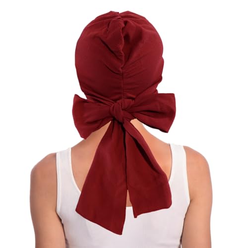 XYIYI Chemo Headwear for Womens Cancer Patients, Head Scarf Chemotherapy Headwraps Hat - color: Wine Red