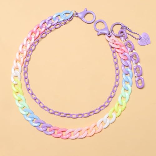 Y2k Heart Pendant Rainbow Acrylic Pants Trousers Chain for Women Chunky Colorful Resin Removable Love Charm Layered Rock Wallet Belt Pocket Waist Jeans Belly Chains Backpack Body Accessories - color: Purple
