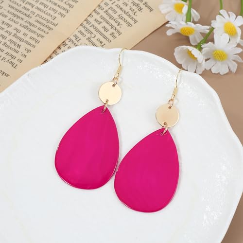 Elisheva Bohemian Lightweight Mother of Pearl Shell Drop Dangle Earrings for Women, Boho Chic Hippie Waterdrop Statement Jewelry Gift - color: fuchsia pink
