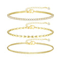 Gold Bracelets for Women, 14k Gold Plated Hand Chain Bracelet, 2 Pcs Ring Bracelets for Women Trendy Dainty Cubic Zirconia Bracelet Ring Bracelet Hand Jewelry Adjustable 6.3'+2' - style: CZ+cuban-2