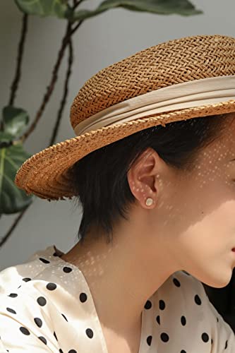 S.Leaf Gold Stud Earrings for Women Sterling Silver Gold plated Hypoallergenic Shell Mother of Pearl Post Earrings for Women Birthday Gifts - color: A01_Shell_7mm_Gold