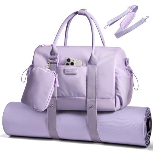 LOVEVOOK Small Gym Bag for Women with Yoga mat Holder, Mini Duffle Bag for Travel with Wet Pocket, Overnight Personal Item Bags (Purple, 14.5 inch-Small-2Pcs) - color: Purple, size: 14.5 inch-Small-2Pcs
