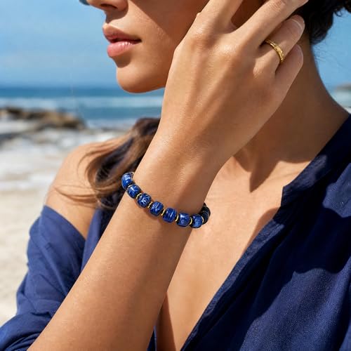 Chunky Beaded Bracelets for Women Boho Multicolor Acrylic Resin Beads Bracelet Adjustable Statement Bracelet Summer Beaded Jewelry - color: Beads bracelet-dark blue
