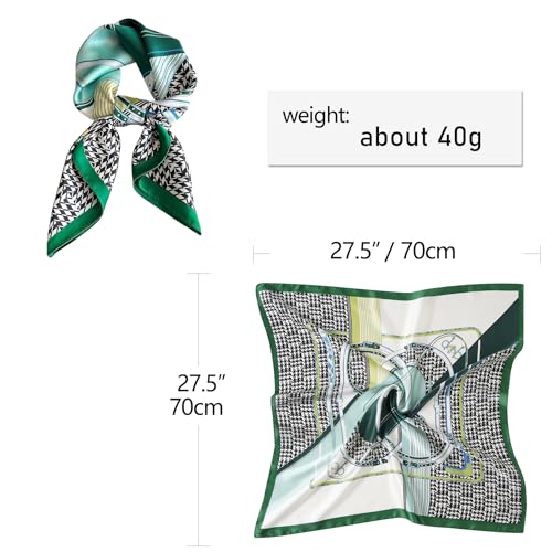CHUNG Women's Scarf Hair Bandanas Square 27.5" Satin Wrap Fashion Pattern Scarves Emulation Silk Handbag Ribbons Necktie - color: Green Stripe-71#