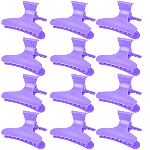 Ondder 12 Pack Purple Butterfly Hair Clamps Clips Hair Claw Clips Salon Pro Section Clip for Styling, Sectioning, Cutting, Coloring Hair Clips Hairdressing Salon Tool Hair Accessories for Women Girls - color: Purple