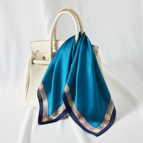 100% Mulberry Silk Neck Scarf 21''x21'' Small Square Hair Scarf for Women Men Lightweight Bandana Envelope Package - color: Glamour- Blue