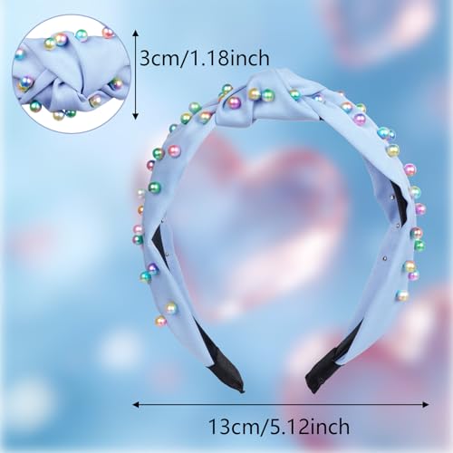 Sucrain Pearl Knotted Headbands for Women Girls Colorful Jeweled Embellished Gem Faux Pearl Cross Knot Twisted Hairband Turban Headband Hair Accessories