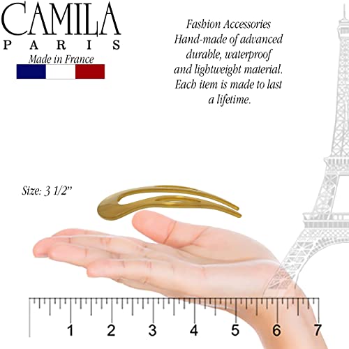 Camila Paris CP3417 French Twist Stick Clip Pins, Gold, Wavy Hair Pin U-Shaped Hair Fork for Girls Spiral Updo Chignon Bun Holder, Fashion Flexible Styling Hair Accessories for Women, Made in France - color: 2-Prong Gold