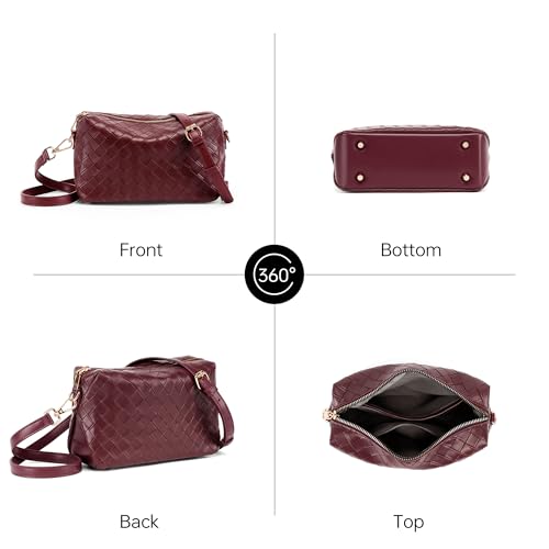 Woven Crossbody Bags for Women Small Crossbody purse Leather Clutch Purse with Adjustable Strap for Everyday Use - color: Red