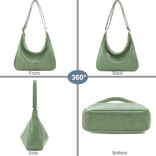 Hobo Bags for Women Foldable Vegan Leather Shoulder Handbag Slouchy Tote Crossbody Purses - color: Green