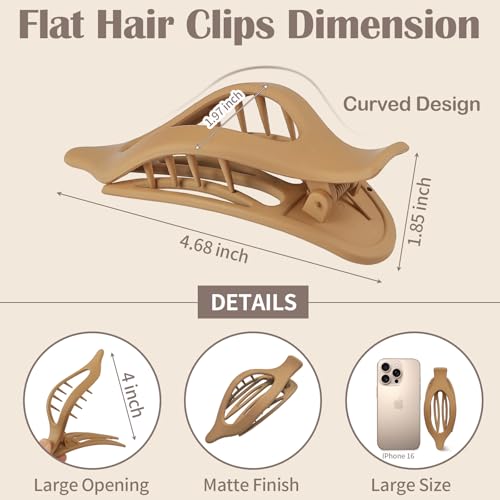 9 Pack Flat Hair Clips for Women, Matte Claw Clips for Thick & Thin Hair, Suitable for Driving (Beige,Camel,Black) - color: Beige/Camel/Black-Regular