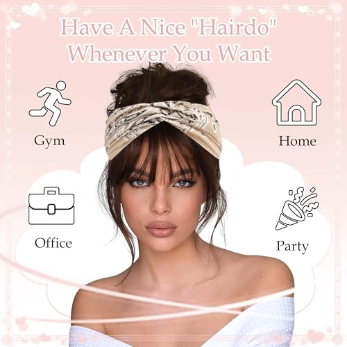 Wide Headband Boho Bandana HeadbandsFor Women Turban Head Wraps Paisley Criss Cross Wide Headbands Non Slip Hair Scarf Head Bands Cute Hairband Fashion Hair Accessories For Girls Teens 4 Pack - color: Style 136