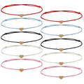 Skrfren 10 Pack Heart Friendship Bracelets, Adjustable Heart Bracelet with Gold Hearts Cord Red Bracelets for Women with Gold Hearts, Red Thread Bracelet for Women Friends Partners Lovers