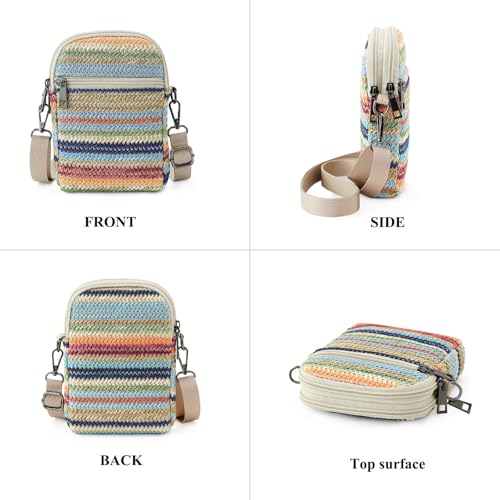 RFID Crossbody Bags For Women Travel, Small Cell Phone Purse - color: Bluestripe/Straw-horiz