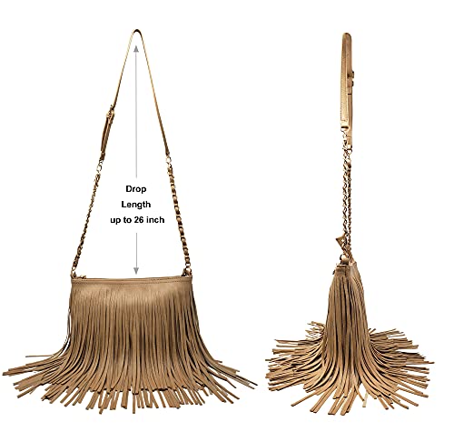 Solene Fringe Crossbody Shoulder Bag with Strap, Tassel Messenger bag, Country Style Western Fringe Purse for Women - color: Stone