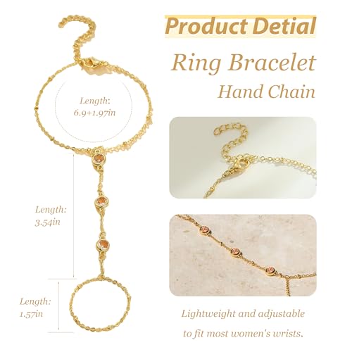 Hand Chain Gold Bracelets for Women Trendy Finger Ring Slave Bracelet Dainty Chain Hand Jewelry Trendy Gifts - color: C4:Champagne Hand Chain