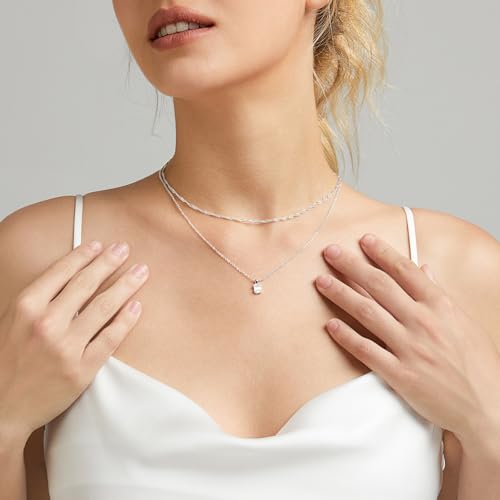 Luxval Diamond Pendant Gold Necklace for Women，Dainty 18k Gold Plated Choker Necklaces Simple Gold Jewelry Gifts for Women Girls - color: Silver-CZ Layered