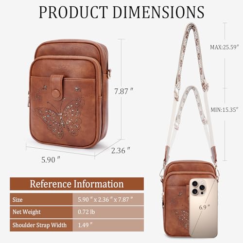 KITEVIUN Crossbody Bags for Women Leather Crossbody Purse Small Shoulder Phone Purse with Adjustable Strap & RFID Card Slots - color: 02-brown