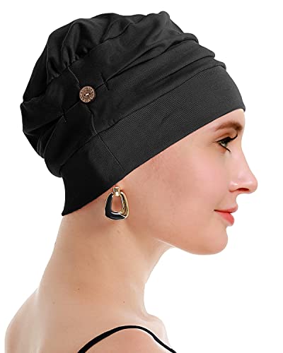 osvyo Cotton Chemo Turbans for Women Cancer Hairloss hat - Cotton Lightweight Headwear Sealed Packaging - color: Cotton Black