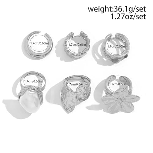 Chunky Gold Rings for Women Non Tarnish Boho Stackable Rings Set Adjustable Open Joint Finger Midi Knuckle Ring Packs - color: Silver Chunky Rings 6Pcs