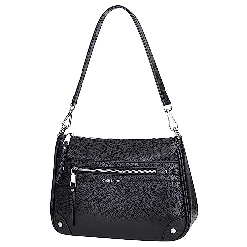 Over Earth Soft Genuine Leather Crossbody Bags for Women Medium Shoulder Purses Hobo Handbags with Multi Pockets - color: 01-black