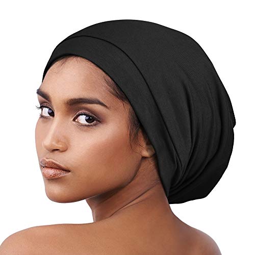 Alnorm Cozy Satin Lined Slouchy Beanie Cap with Soft Elastic Band for Women Black - color: Black