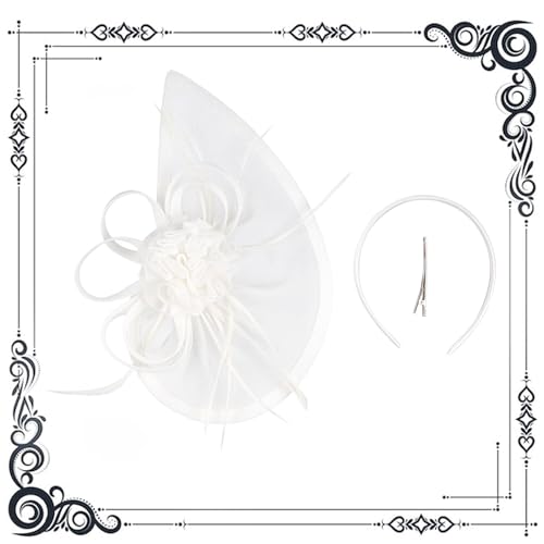 dressfan Fascinator Hat Headpiece Womens Vintage 20s 50s Headband for Derby/Wedding/Cocktail/Wedding/Tea Party - color: White