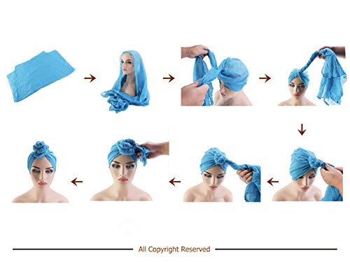 Qianmome Womens Big Flower Turban Beanie Elegant Cap Head Wrap Stretch Long Hair Scarf Headscarf - color: 4pieces-24a-style 1