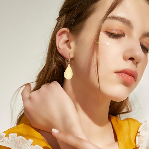 14K Gold Dangle Earrings for Women，Lightweight Circle Disc Coin Geometric Flat Brushed Drop Earrings, Hypoallergenic Leverback Earrings Jewelry - color: 14K Gold