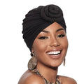 African Women Turban Caps Pre-Tied Twisted Turbans Head Scarf for Women Hair Wraps Cover Beanie Cancer Chemo Headwear - color: 1 Pack Flower: Black a