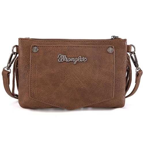 Wrangler Crossbody Small Purse for Women Wristlet Fringe Bag Western Purse - color: Angel Oakwood
