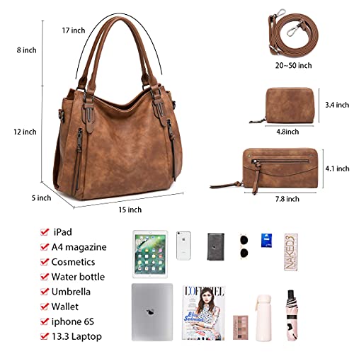 lapsting Hobo Bags for Women Handbags Purse Ladies Boho Shoulder Bag Crossbody Purses Faux Leather - color: G - 15inch Brown - Black Metal