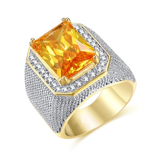 ICED OUT Big Yellow gems Stone Rings for Men Hip Hop Square Big gem ring for women cocktail party Music Festival rings Jewelry Rings for Men rings for Heavy Metal ring Party ﻿ - size: 12