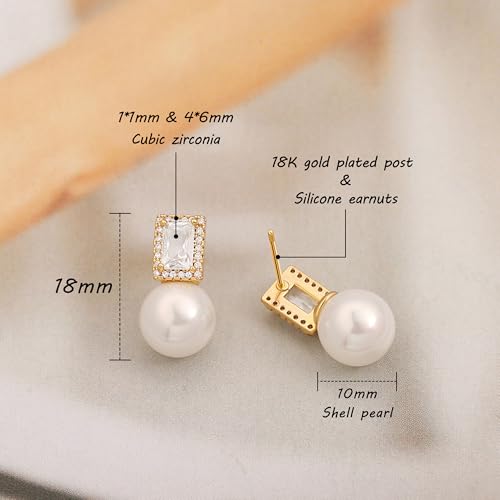 18K Gold Love Knot Stud Earrings for Women Statement Button Pearl Stud Earrings Minimalist Cute Small Post Earring - color: 5.CZ pearl