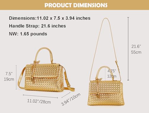Woven Crossbody Bag for Women, Top Handle Satchel Purse Shoulder Handbag, Woven Handbag - color: Gold