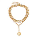 JWICOS Gold Boho Cuban Chunky Necklace Layered Dainty Paperclip with Coin Pendant Choker Chain for Women (Gold) - color: Gold
