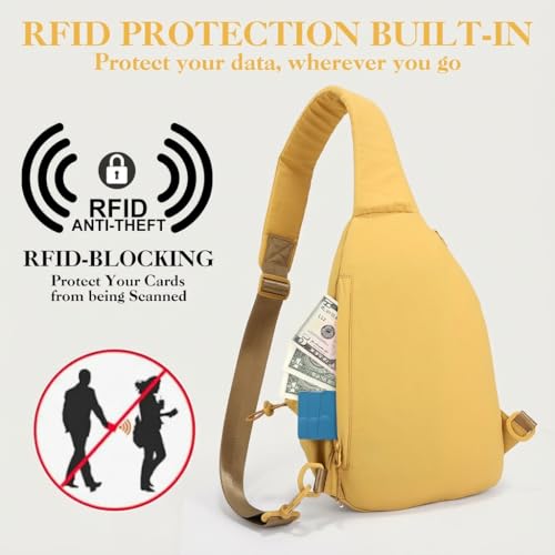 Sling Bag for Women, Anti-Theft RFID Nylon Crossbody Purse with Adjustable Strap for Travel & Shopping - color: Yellow