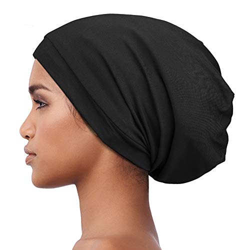 Alnorm Cozy Satin Lined Slouchy Beanie Cap with Soft Elastic Band for Women Black - color: Black