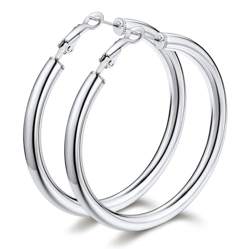 Bestyle 5mm Thick Gold Hoop Earrings Hypoallergenic Hoops for Sensitive Ears Trendy Lightweight Chunky Earrings for Women 30/40/60/80mm - color: 01-Silver, size: 60mm