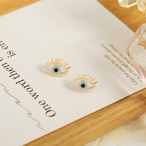 18K Gold Love Knot Stud Earrings for Women Statement Button Pearl Stud Earrings Minimalist Cute Small Post Earring - color: 9.Evil eye