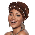 African Women Turban Caps Pre-Tied Twisted Turbans Head Scarf for Women Hair Wraps Cover Beanie Cancer Chemo Headwear - color: 1 Pack Twisted Braid A: Pearls Coffee
