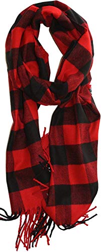 VERONZ Super Soft Classic Cashmere Feel Winter Scarf - color: Black Red Buffalo Checks
