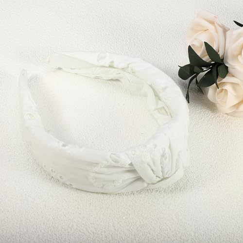 VOCOSTE Floral Pattern Knotted Headband, Classic Casual Style Headband for Women Girl, White, 4.92"x1.97" - color: White
