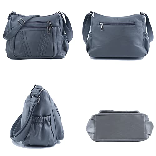 ELDA Crossbody Bags For Women Pocketbooks Soft PU Leather Purses and Handbags Multi Pocket Shoulder Bag - color: Gray