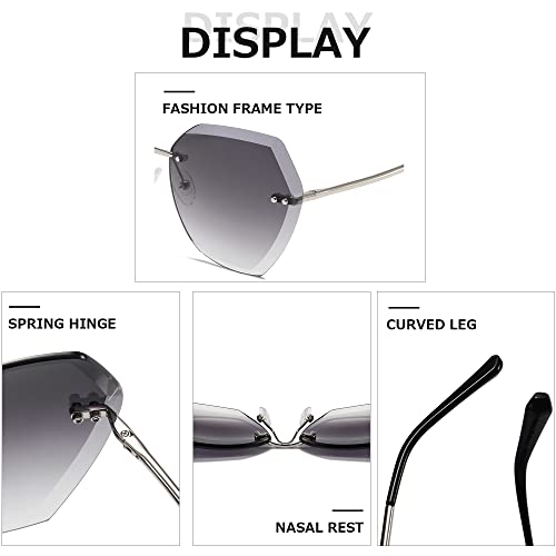AEVOGUE Sunglasses For Women Oversized Rimless Diamond Cutting Lens Sun Glasses AE0534 - color: Silver&gray