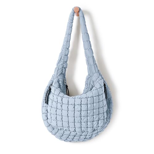 ODODOS Quilted Carryall Tote Bag for Women Crossbody Hobo Lightweight Padding Shoulder Bag - color: Light Blue