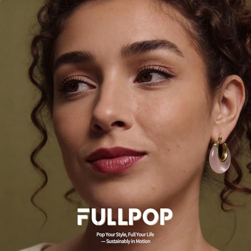 Fullpop Vintage Earrings for Women, Chunky 14K Gold Plated Resin Hoop Earrings Lightweight Hollow Drop Earrings Hypoallergenic Earrings for Women Vintage Anthropologie Jewelry Gifts for Women - size: Round-Pink