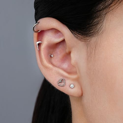 FINE4U 1PC ASTM F136 Titanium Internally Threaded Piercing Jewelry Stud 16G 6mm 8mm for Helix, Tragus, Conch, Flat - color: Sickle - Tit